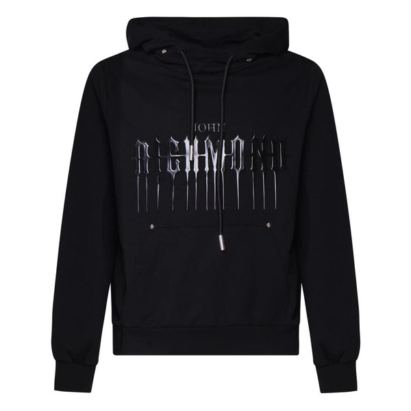 Black Cotton Hooded Sweatshirt with Front Print