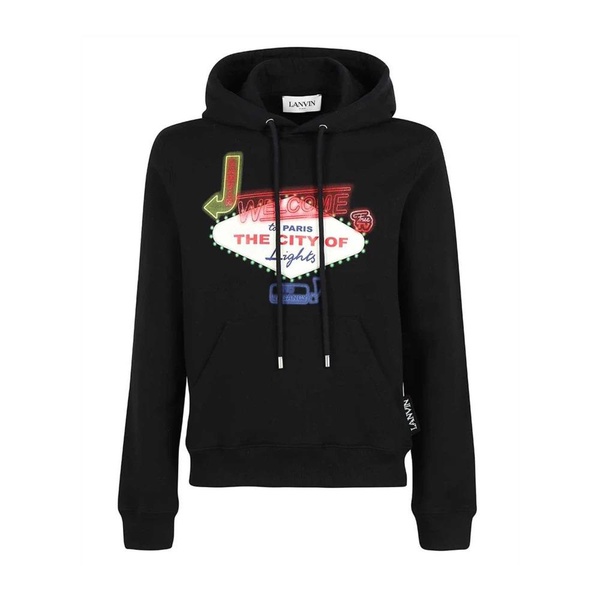 Black Cotton Sweatshirt with Hood