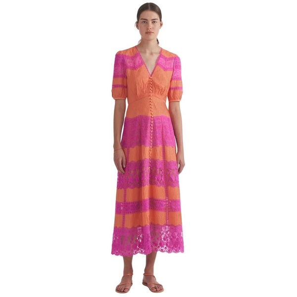 SALONI LEA LONG LACE DRESS IN NECTARINE HONEYSUCKLE