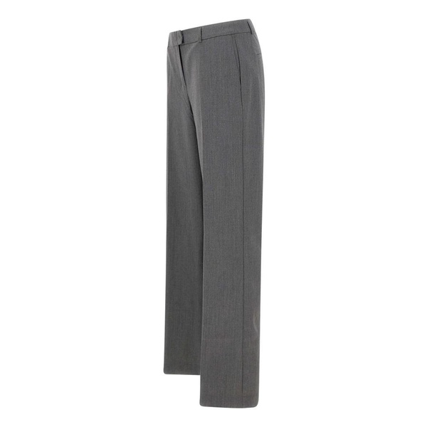 Grey Wool-Blend Wide Leg Trousers