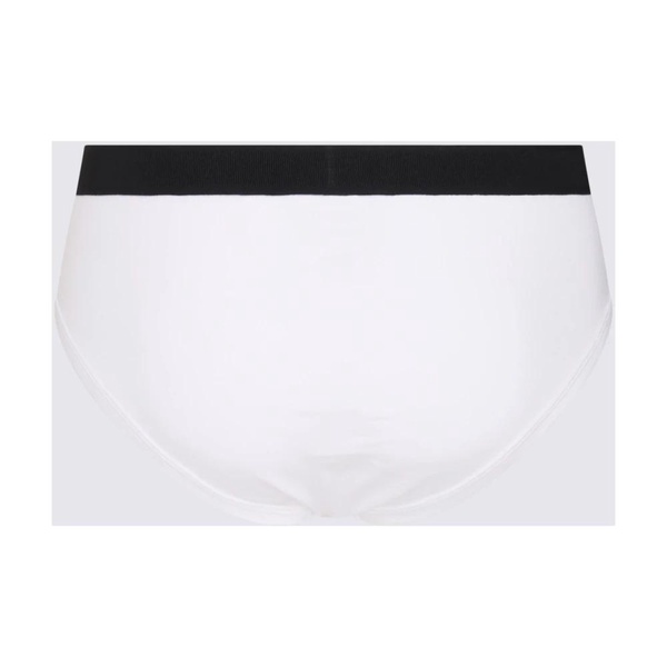 White Cotton Briefs with Logo Detail