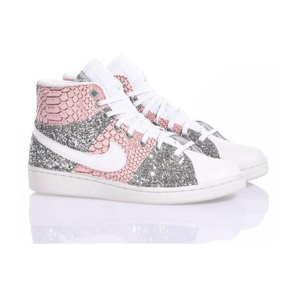 Handmade Silver White Pink Sneakers