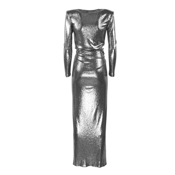 Long Sleeve Lurex Dress with Silver Str Choker