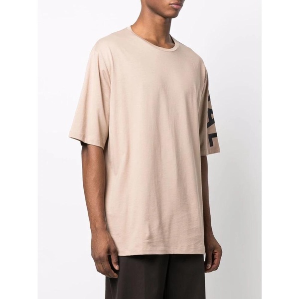 Beige Logo Print Cotton T-shirt