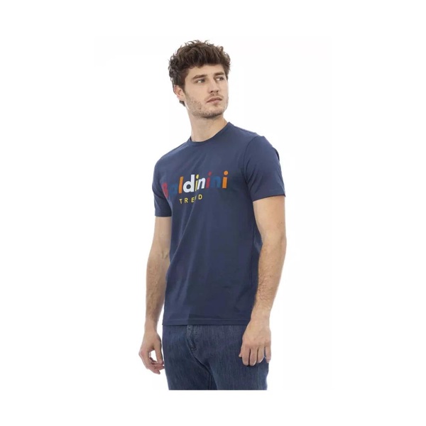 Trend Blue Cotton T-Shirt, Short Sleeve with Front Print