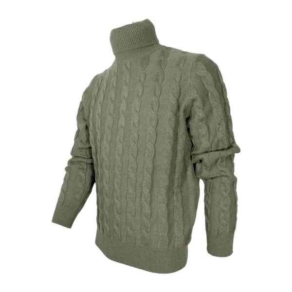 Slim Fit Cashmere and Wool Mens Turtleneck in Green