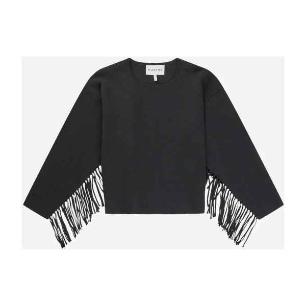 Black Knit Sweater with Fringes