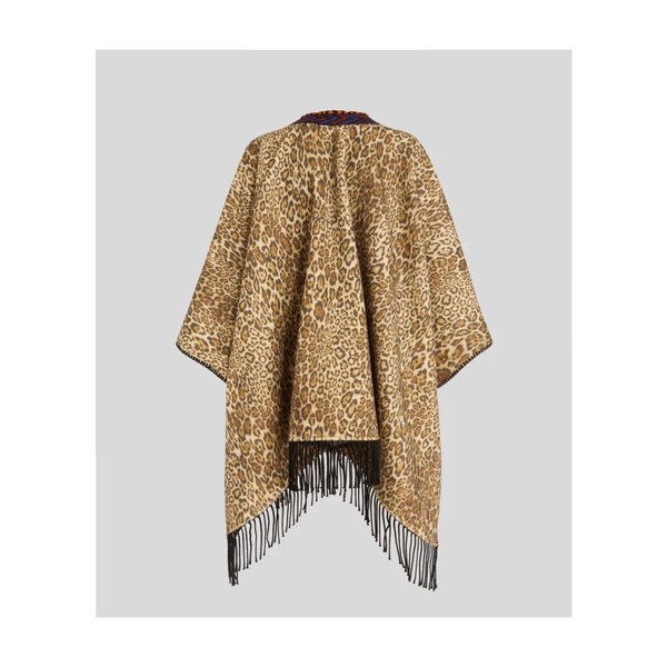 Animalier Wool Cape with Fringes