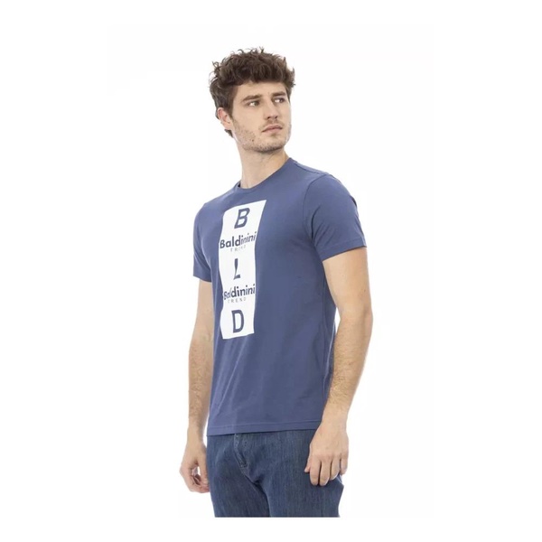 Blue Cotton T-Shirt, Short Sleeve, Round Neck