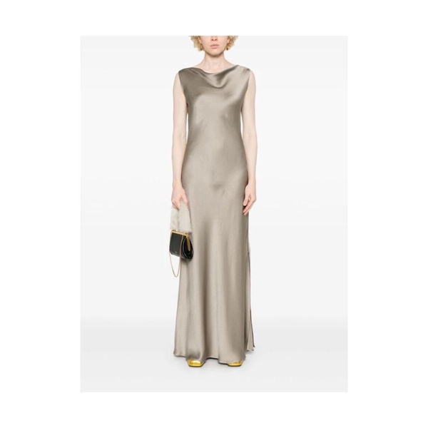 Olive Brown Satin Finish Cowl Neck Dress