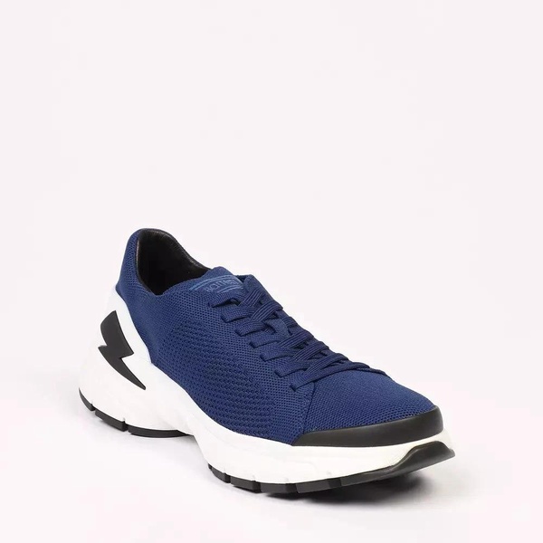 Blue Textile and Leather Bolt Sneakers