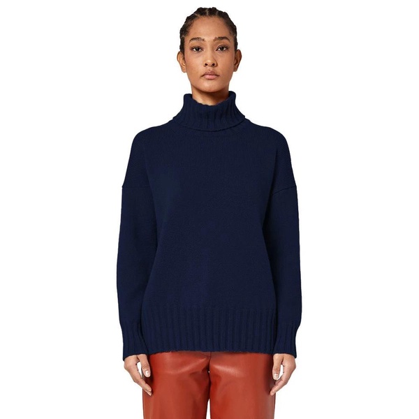 Blue Cashmere Rollneck Sweater with Ribbed Embroidery