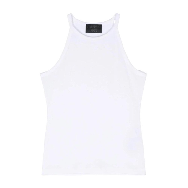 White Sleeveless Top with Logo Embroidery