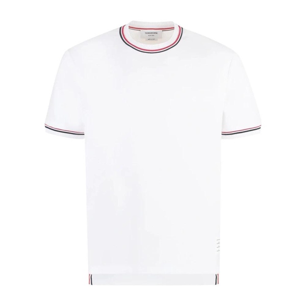 White Cotton T-Shirt with Ribbed Trims