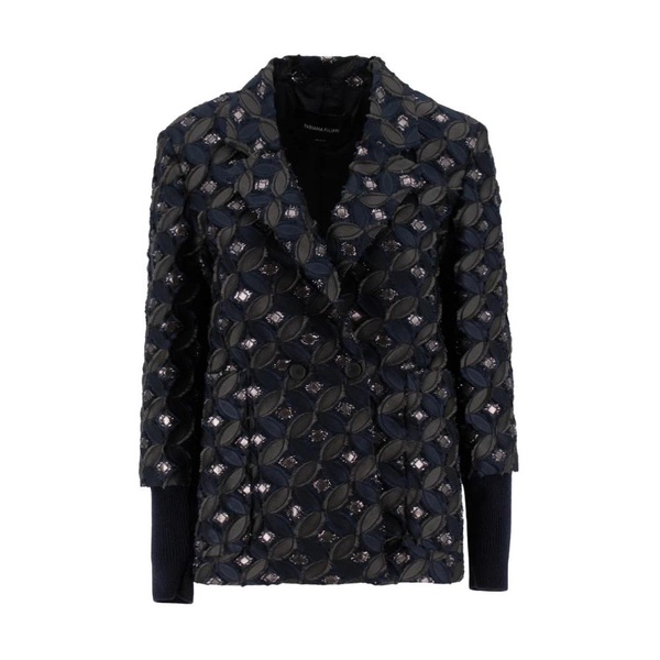 Patterned Tweed Double-Breasted Blazer