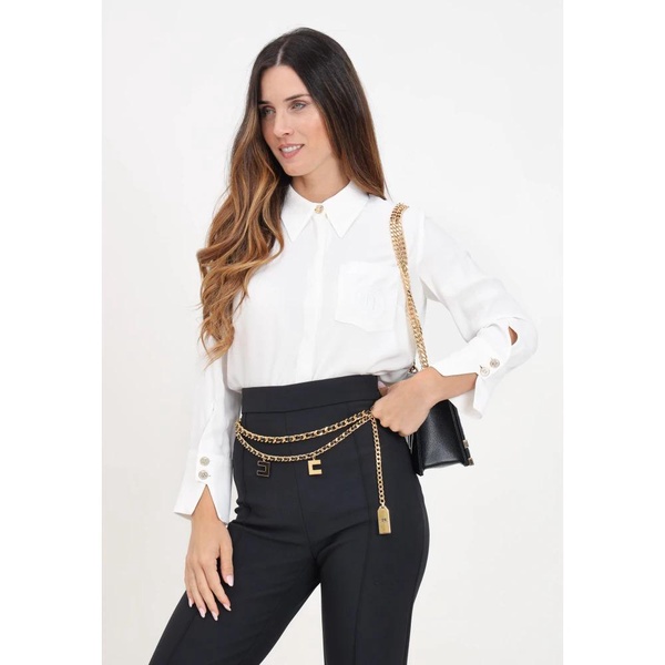 Elegant White Shirt Georgette Logo Patch