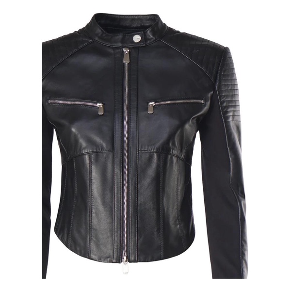 Black Leather Jacket Crew Neckline