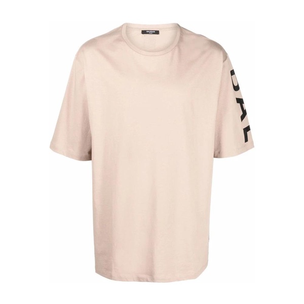 Beige Logo Print Cotton T-shirt