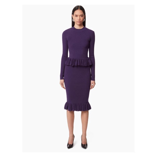 Purple Ruffled Peplum Midi Skirt