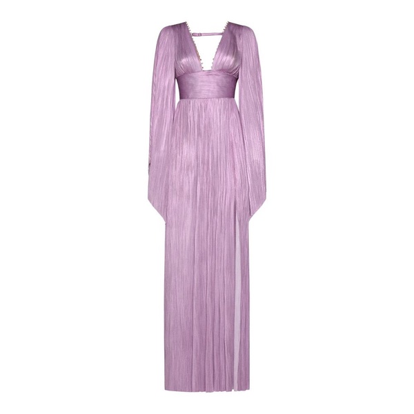 Iridescent Silk Pleated V-Neck Dress