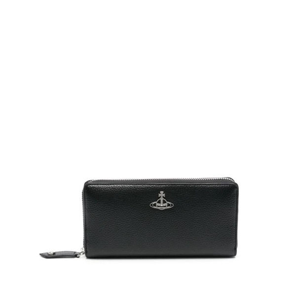 Black Grained Texture Wallet with Signature Orb Detail