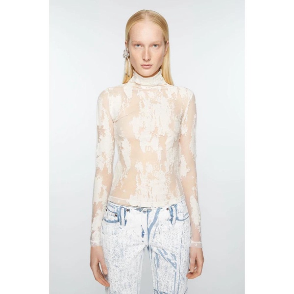 White Jacquard Turtleneck Top