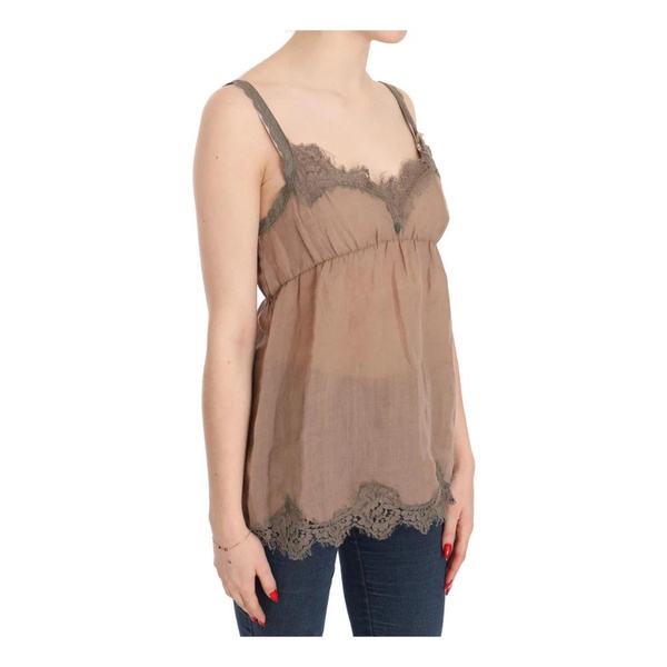 Brown Lace Plunging Top Blouse