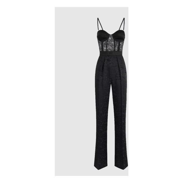 Black Jacquard Jumpsuit Palazzo Trousers