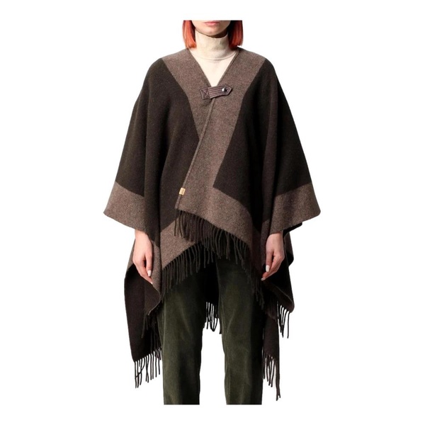 Contrast Wool Blend Cape in Dark Green