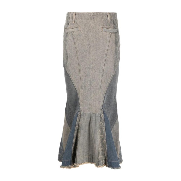 Multicolour Panelled Denim Flared Skirt