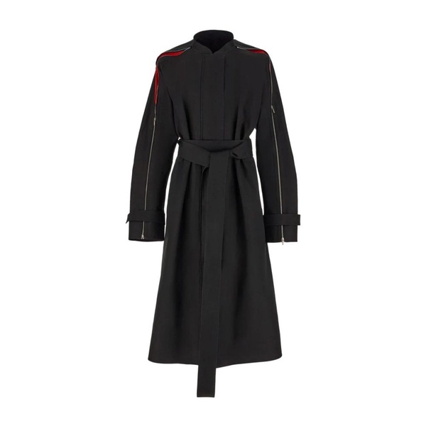 FERRAGAMO Women's Black Zip-Detail Belted Trench Jacket for FW23