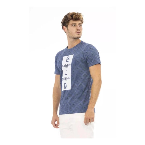 Blue Front Print Cotton T-Shirt