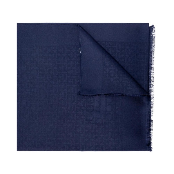 Foulard Oxford In Seta-lana Stampa Gancini - Blu / onesize