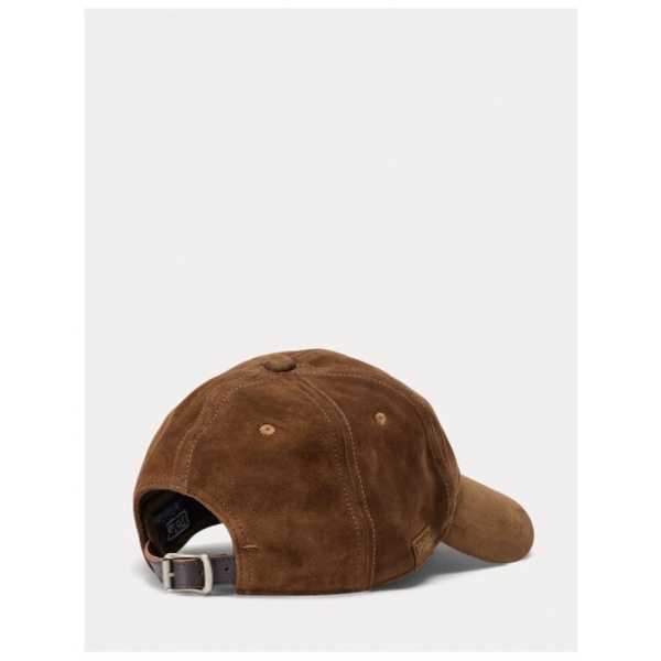 Brown Suede Cap with Embroidered Polo