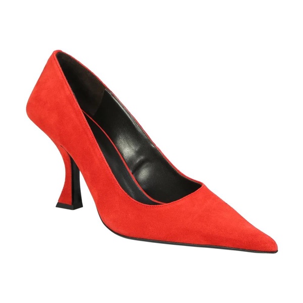 Red Suede Square Back Heeled Shoes