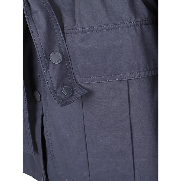 Short Blue Cotton and Nylon Twill Parka