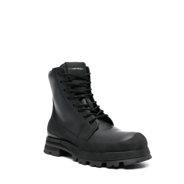 Black Lace-up Boots with Flared Rubber Sole