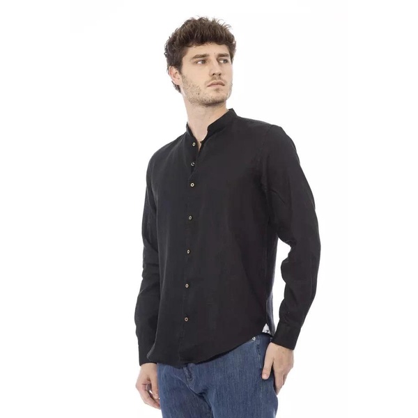 Trendy Black Shirt with Mandarin Collar