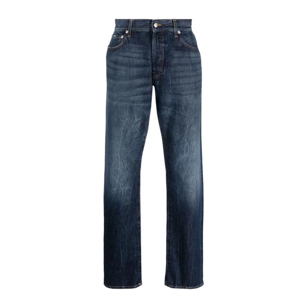 Blue Stonewashed Straight-Leg Jeans