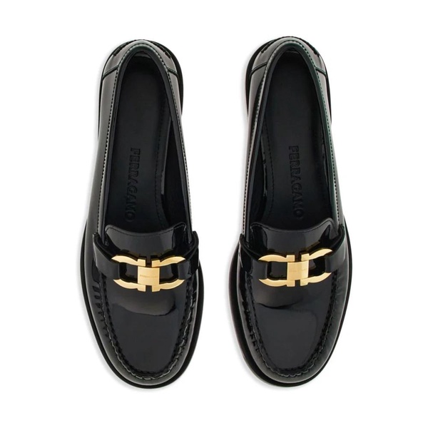 FERRAGAMO Patent Leather Loafers with Gold-Tone Hardware