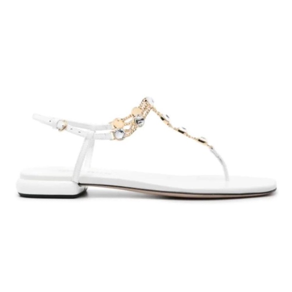 White Leather Sandals with Strass