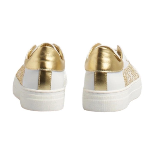 White Leather Sneaker with Gold Strass Logo