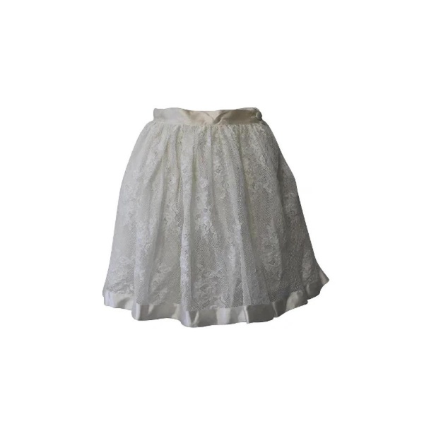 Flared Mini Skirt in White Lace Cotton