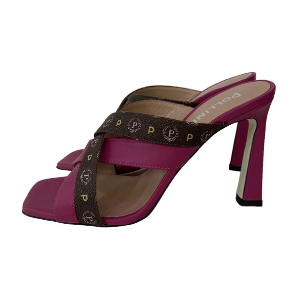 Fuchsia Sandals with Brown Straps and Heritage Print - Size 39