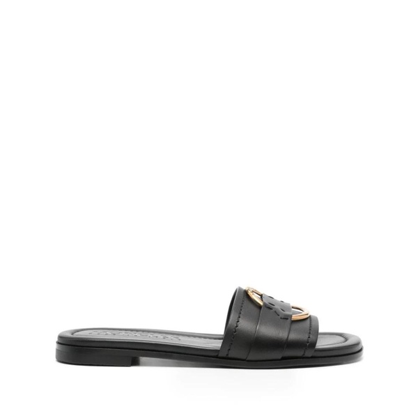 'Bell' Black Slide with Heel in Leather Woman