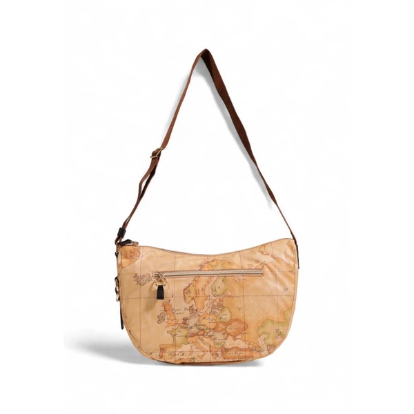 Beige Leather Accent Shoulder Bag