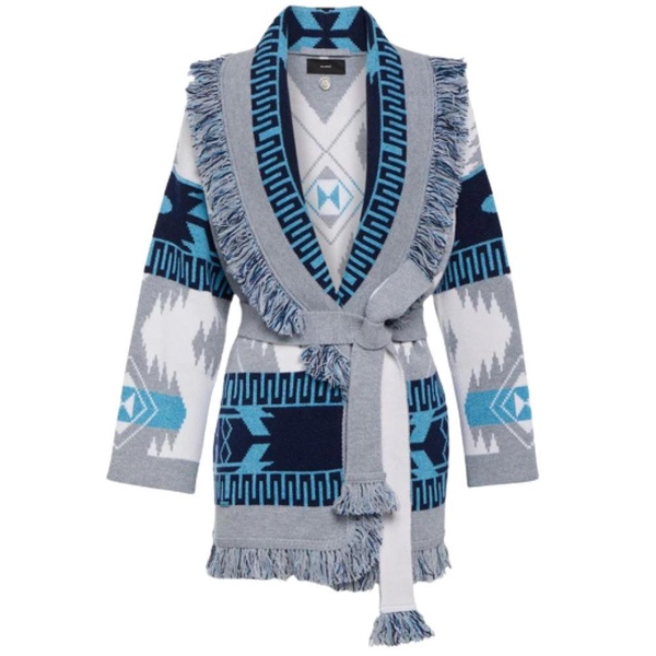 Alanui Icon Jacquard Belted Fringed Cardigan