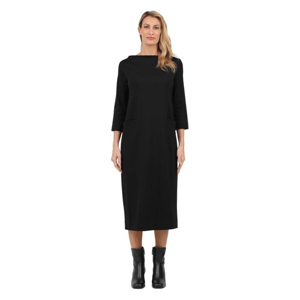 Long Boatneck Dress with Three-Quarter Sleeves