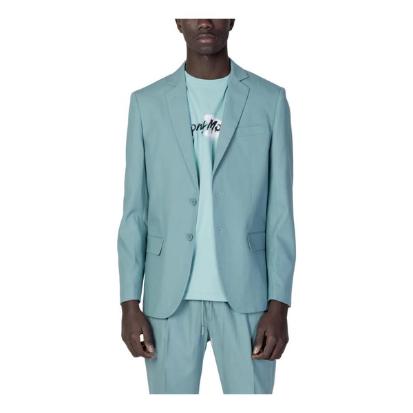 Green Buttoned Blazer Lapel Collar