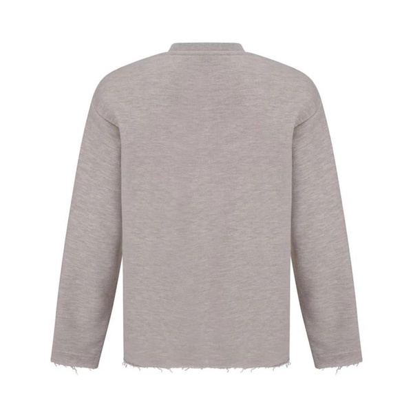 Ribbed Crew Neck Sweatshirt with Raw Cut